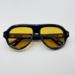 Tom Ford Sunglasses Icon FT1225 01E Black Pilot Frame Amber Lens 59-16-145 New